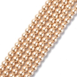 Lin Brins de perles rondes en verre teinté écologique, Grade a, cordon en coton fileté, linge, 6mm, Trou: 0.7~1.1mm, Environ 72 pcs/chapelet, 15 pouce