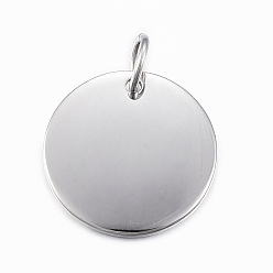 Stainless Steel Color Smooth Surface 304 Stainless Steel Pendants, Flat Round, Stamping Blank Tags, Stainless Steel Color, 20x1.5mm, Hole: 4mm