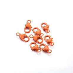 Orange Alloy Lobster Claw Clasp, Heart Shape, Orange, 26.6x14.2x6.5mm, about 10pcs/bag