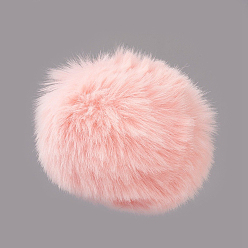 Pink Pendentifs recouverts de boule de pom pom en fausse fourrure de lapin à la main, boules de poils de lapin floue, avec fibre élastique, rose, 55~74mm, Trou: 5mm