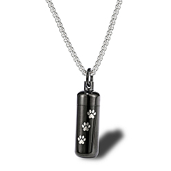 Black Stainless Steel Column Pendant Necklaces for Women, Urn Ashes Necklaces, Black, no size