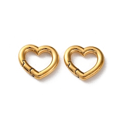Real 18K Gold Plated 304 Stainless Steel Spring Gate Clasps, PVD Vacuum Plating, Heart, Real 18K Gold Plated, 16x17.5x3mm