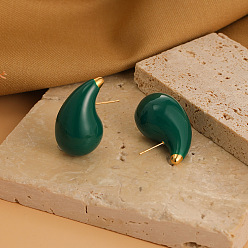 dark green Vintage Hollow Enamel Earrings - Minimalist, Stainless Steel, Trendy, Sophisticated.