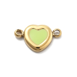Зелено-Желтый 304 эмалированные подвески из нержавеющей стали, сердечные ссылки, ионное покрытие (ip), реальный 14 k позолоченный, зеленый желтый, 6x10x1.5 мм, отверстие : 1 мм