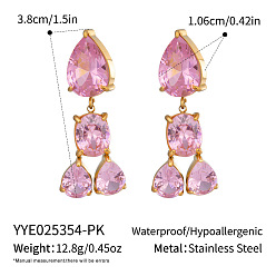 Oval 304 из нержавеющей стали болтаться серьги, с кубического циркония, реальный 18 k позолоченный, овальные, 38x10.6 мм