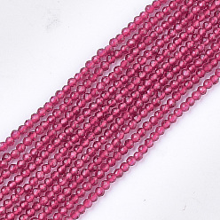 Deep Pink Synthetic Quartz Crystal Beads Strands, Dyed, Faceted, Star Cut Round Beads, Deep Pink, 2mm, Hole: 0.5mm, about 215pcs/strand, 14.7 inch