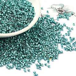 Blue Plated Electroplate Glass Seed Beads, Metallic Colours, Cylinder, Blue Plated, 2x1.5mm, Hole: 1mm, about 58967pcs/pound
