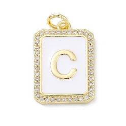 Letter C Brass Enamel Micro Pave Clear Cubic Zirconia Pendants, with Jump Ring, Real 18K Gold Plated, Rectangle Charm, Letter C, 20x13.5x2mm, Hole: 3.4mm