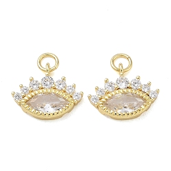 Real 18K Gold Plated Brass Micro Pave Clear Cubic Zirconia Pendants, Eye Charms, Real 18K Gold Plated, 13x16x3mm, Hole: 5x3mm