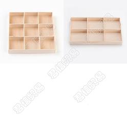 BurlyWood 2Pcs 2 Style Wooden Storage Box, Display Box,  6 & 9 Compartments, BurlyWood, 129~170x100~129x16.5~17mm, 1pc/style