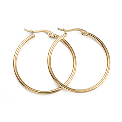 Golden 201 Stainless Steel Hoop Earrings, with 304 Stainless Steel Pins, Ring Shape, Golden, 33.5x2mm, 12 Gauge, Pin: 1x0.7mm