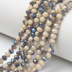 PapayaWhip Electroplate Opaque Solid Color Glass Beads Strands, Half Plated, Blue Plated, Faceted, Rondelle, PapayaWhip, 4x3mm, Hole: 0.4mm, about 123~127pcs/strand, 16.5~16.9 inch(42~43cm)