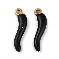 Черный Ионное покрытие (ip) 304 подвески из нержавеющей стали с эмалью, реальный 18 k позолоченный, рог изобилия / итальянский рог корничелло амулеты, чёрные, 20x6x3 мм, отверстие : 1.6 мм