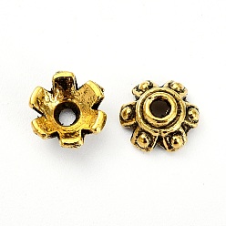 Antique Golden Tibetan Style Bead Caps, Flower, Antique Golden, 7x3mm, Hole: 1mm