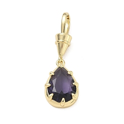Violet Foncé Pendentifs en laiton zircon cubique pavé, charmes de larme, charmes de pierre unique, plaqué longue durée, crémaillère plaquage, sans plomb et sans cadmium, réel 18 k plaqué or, violet foncé, 36mm, Trou: 8x5mm