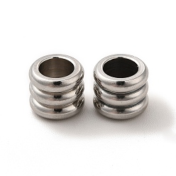 Stainless Steel Color 201 Stainless Steel European Beads, Large Hole Beads, Grooved Beads, Column, Stainless Steel Color, 6x7mm, Hole: 4.2mm