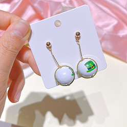 A Green Wooden Beads St. Patrick's Day Long Stud Earrings Women's Statement Earrings