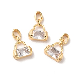 Real 18K Gold Plated Brass Micro Pave Cubic Zirconia Pendants, Lock, Real 18K Gold Plated, 13x10.5x4mm, Hole: 4.2x2.5mm