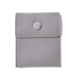 Light Grey Velvet Jewelry Storage Pouches, Rectangle Jewelry Bags with Snap Fastener, for Earrings, Rings Storage, Light Grey, 9.7~9.75x7.9cm