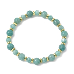 Зеленый Натуральные амазонитовые и латунные эластичные браслеты для женщин и мужчин., круглые, зелёные, бисер: 8 мм & 6.5 мм, внутренний диаметр: 2.09 дюйм (5.3 см)