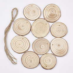 PapayaWhip Undyed Unfinished Wooden Pendants, Wood Slice, Tree Ring, PapayaWhip, 60~74x5mm, Hole: 3~4mm, about 10pcs/bag