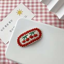 Cherry New Year Woolen Handmade Cute Knitted Snap Hair Clips, Hair Accessories for Girls, Oval, Cherry Pattern, 64mm