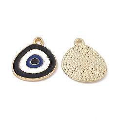 Black Alloy Pendants, with Enamel, Triangle with Evil Eye Charm, Golden, Black, 18x17x1.5mm, Hole: 1.6mm
