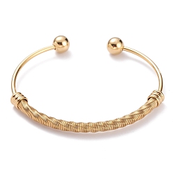 Golden Vacuum Plating 304 Stainless Steel Torque Bangles, with Round Immovable Beads, Twisted, Golden, Inner Diameter: 2-1/2x1-7/8 inch(6.3x4.8cm)