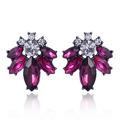 Purple-red Stylish and Elegant Crystal Flower Earrings with a Personalized Touch