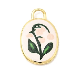 Цветок Латунные подвески с принтом, овальные амулеты, долговечный, реальный 18 k позолоченный, цветок, 20.5x13.5x3 мм, отверстие : 3x2 мм