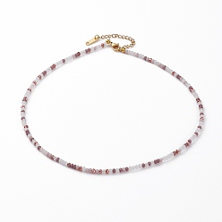 Old Rose Glass Beaded Necklaces, with 304 Stainless Steel Lobster Claw Clasps, Rondelle, Golden, Old Rose, 15.94 inch(40.5cm)
