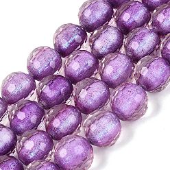 Medium Orchid Resin Beads Strands, Bead in Bead, with Glass & Glitter Powder Inside, Round, Faceted(96 Facets), Medium Orchid, 9~10mm, Hole: 0.7mm, about 49~51pcs/strand, 18.50~19.29 inch(47~49cm)