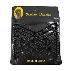 Black Steel Hair Bun Maker, Stretch Double Hair Comb, with Glass & Acrylic Beads, Black, 75x85mm