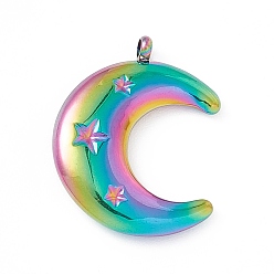 Rainbow Color Ионное покрытие (ip) 304 подвески из нержавеющей стали, двойной рог / полумесяц со звездой, Радуга цветов, 22.5x17.5x4 мм, отверстие : 1.5~2 мм
