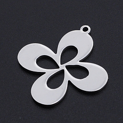 Stainless Steel Color 201 Stainless Steel Pendants, Flower, Stainless Steel Color, 27x25x1mm, Hole: 1.5mm