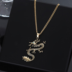 Oro Antiguo Collares colgantes de aleación vintage, dragón, oro antiguo, 23.62 pulgada (60 cm)