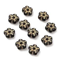 Black Plating Acrylic Beads, Golden Metal Enlaced, Flower, Black, 8.5x9x4.5mm, Hole: 1.6mm, about 3110pcs/500g