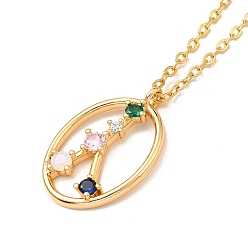 Cancer Colorful Cubic Zirconia Constellation Pendant Necklace, Golden 304 Stainless Steel Jewelry for Women, Cancer, 15.75 inch(40cm)