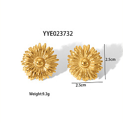 Золотой Подсолнух 304 серьги-гвоздики из нержавеющей стали для женщин, золотые, 25x25 мм