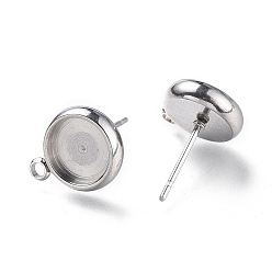 Stainless Steel Color 304 Stainless Steel Stud Earring Settings, with Loop, Flat Round, Stainless Steel Color, Flat Round: 13x10.3mm, Hole: 1.8mm, Pin: 0.8mm, Tray: 8mm