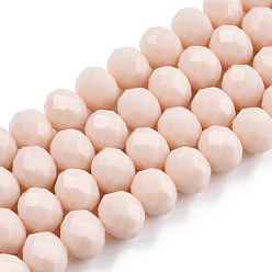 PeachPuff Opaque Solid Color Glass Beads Strands, Faceted, Rondelle, PeachPuff, 10x8mm, Hole: 1mm, about 65~66pcs/strand, 20.8~21.2 inch(53~54cm)