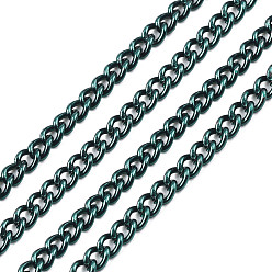 Teal Electrophoresis Iron Twisted Chains, Unwelded, with Spool, Bright Color, Oval, Teal, 3x2.2x0.6mm