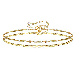 golden Chic Checkered Bracelet Set: Elegant Double-Layered Beaded Chain and Minimalist Design