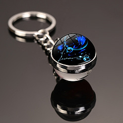 Pisces 12 Constellation Luminous Glass Ball Pendant Keychain, Glow in The Dark, with Alloy Findings, for Car Key Bag Pendant Accessories, Pisces, Pendant: 2cm