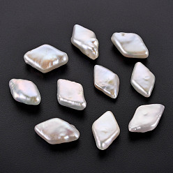 Seashell Color Natural Keshi Pearl Beads, Cultured Freshwater Pearl, No Hole/Undrilled, Rhombus, Seashell Color, 15~18x9~11x4~6mm