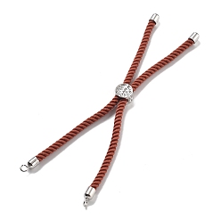 Сиена Серебряные браслеты из витого нейлонового шнура, Изготовление браслета из звеньев для подвески-коннектора, с долговечным платиновым латунным наконечником шнура и сплавом «древо жизни», цвет охры, 8-3/4~8-7/8 дюйм (22.2~22.6 см), отверстие : 2 мм