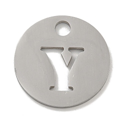 Letter Y Не тускнеющие 304 подвески из нержавеющей стали, цвет нержавеющей стали, плоские круглые с буквы, Письмо Y, 19x1.2 мм, отверстие : 2.5 мм