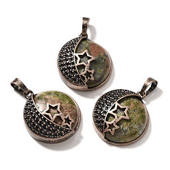 Унакит Природные подвески Unakite, с латунной фурнитурой , плоско-круглые, 26.5x23x9 мм, отверстие : 8x5 мм