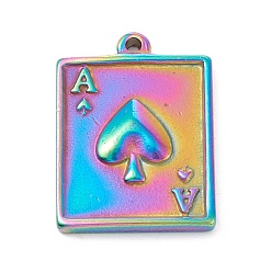 Rainbow Color Ion Plating(IP) 304 Stainless Steel Pendants, The Ace of Spades, Rainbow Color, 22x16x3mm, Hole: 1.4mm