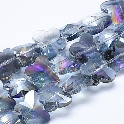 Purple Plated Electroplate Glass Beads Strands, Half Plated, Faceted, Butterfly, Purple Plated, 12x15x8mm, Hole: 1mm, about 25pcs/strand, 10.8 inch(27.5cm)